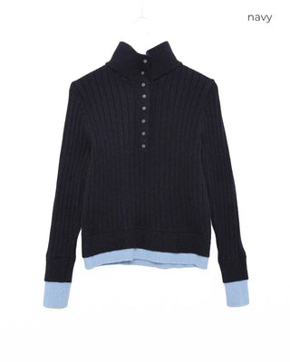 High-neck layered button knit