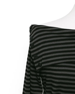 Striped off-shoulder long t-shirt