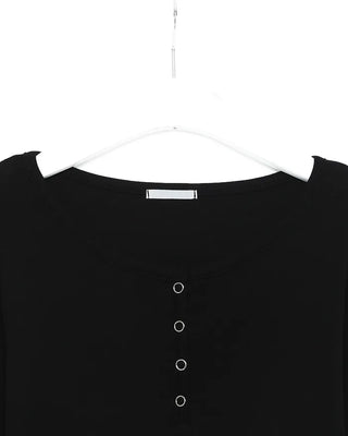 U-neck button-down slim-fit long-sleeve shirt