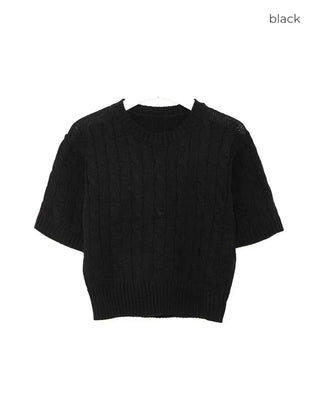 Cable Cropped Short-Sleeve Knit