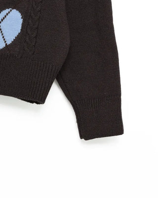 Heart Argyle Round Neck Cardigan