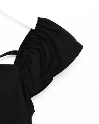 Frilled square neck shirred blouse