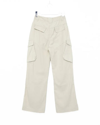 Ivory pleated cargo flare pants