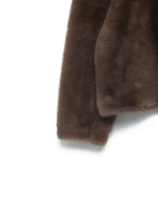 Crop collar point fur jacket