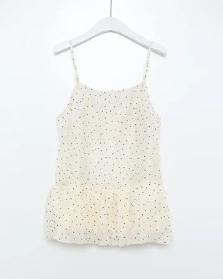 Polka Dot Sheer Balloon Sleeveless Blouse