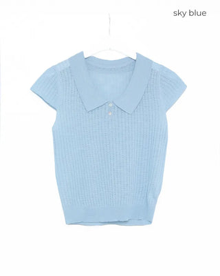 Round neck button collar knit