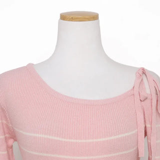Shoulder ribbon striped knit