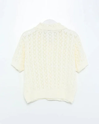 Perforated knit polo cardigan