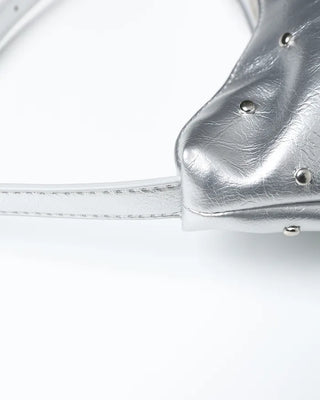 Round Studded Leather Zipper Bag