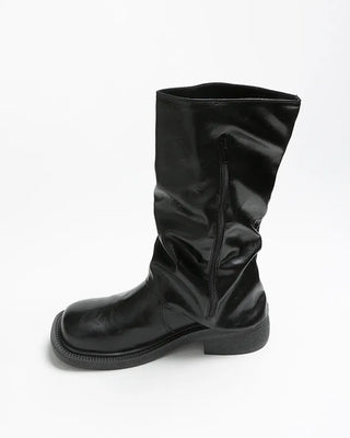Square-toe triple-strap mid-calf boots
