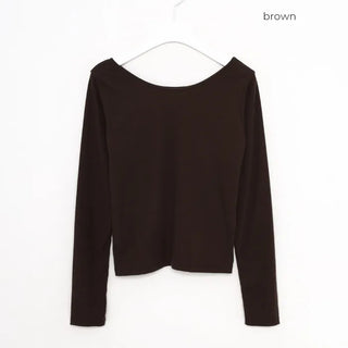 U-neck ribbed long-sleeved T-shirt