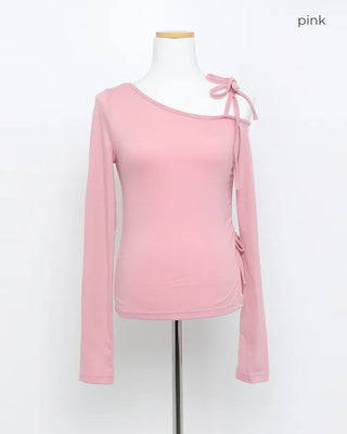 Asymmetrical Off-Shoulder Ribbon T-Shirt
