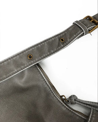 Washed faux leather shoulder bag