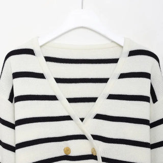 Striped double-button cardigan