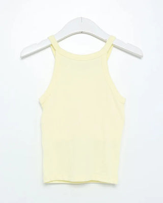 Ribbed U-neck sleeveless top with built-in cups