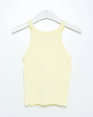 Ribbed U-neck sleeveless top with built-in cups