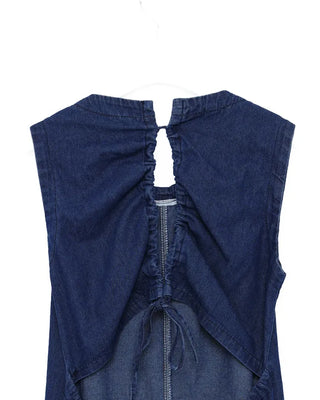 Back-slit denim long dress