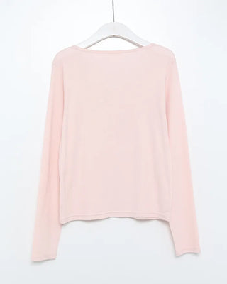 Half-open neck simple ribbed long-sleeve T-shirt