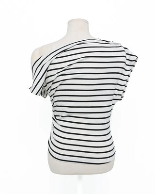 Asymmetrical Off-Shoulder Striped T-Shirt