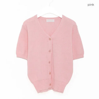 V-neck short-sleeved cardigan