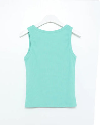 Round neck semi-cropped ribbed tank top