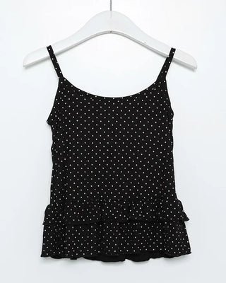 Cup-attached polka dot ruffle lace camisole