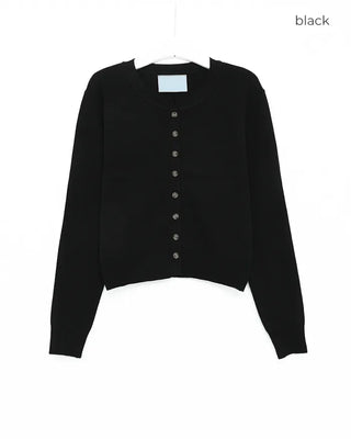 Round neck marble button basic cardigan