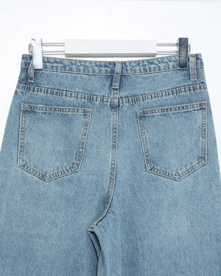 Asymmetrical wide-leg denim pants