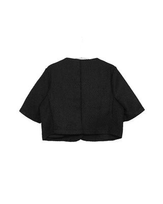 Heart gold button short-sleeved tweed jacket