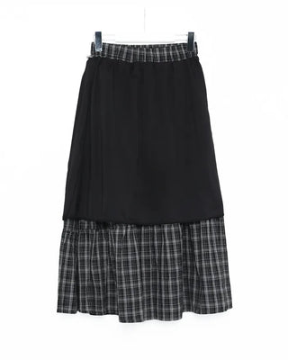 Checked frill long skirt