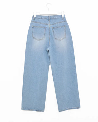 Whiskered Wash Wide Denim Pants