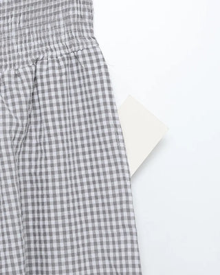Shirred wide-waist gingham check pants
