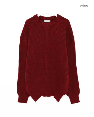 Rib-knit round neck sweater