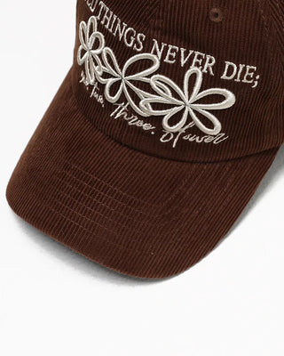 Triple Flower Stitch Corduroy Cap