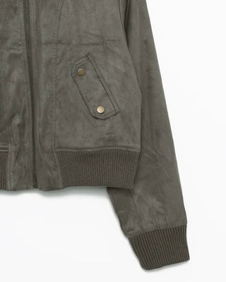 Ribbed High-Neck Suede Zip Jacket