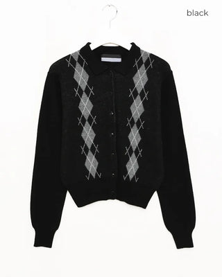 Colorful Argyle Knit Cardigan