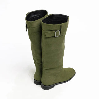 Belted suede long boots