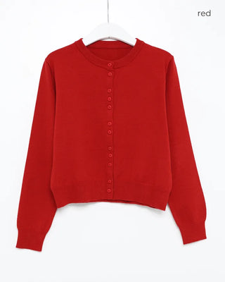 Anti-pilling color crew neck cardigan