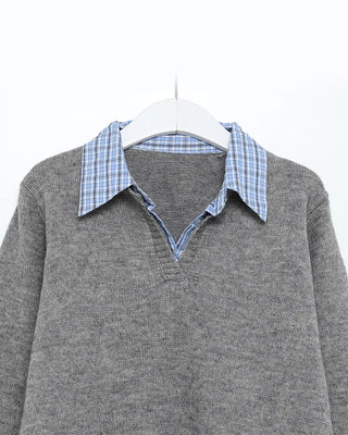 Check shirt layered knit detail
