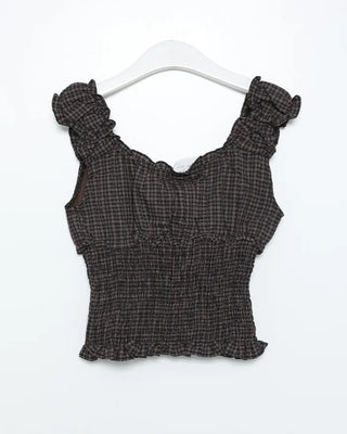Checked ribbon top blouse