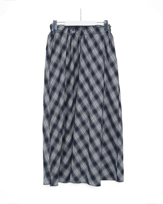 Checked elastic waist string long skirt
