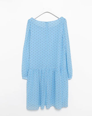 Bateau neckline polka dot yoke gathered chiffon dress
