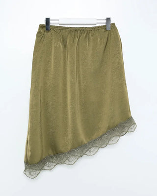 Satin lace detail midi skirt