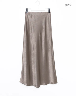 Silk elastic waist long skirt