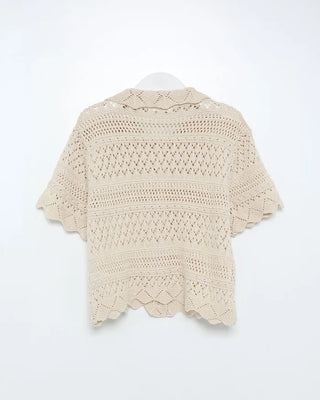 Perforated Collar Button Cardigan