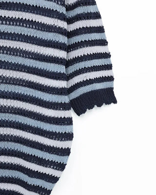 Wave Rib Border Half Sleeve Knit