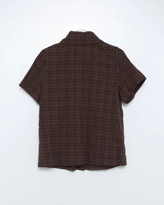 Checked pintuck short-sleeved blouse