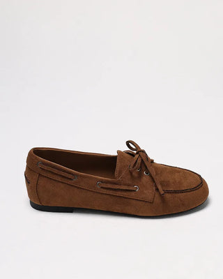 Suede ribbon loafers