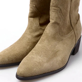 Suede pointed-toe half boots