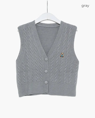 V-neck cable knit vest